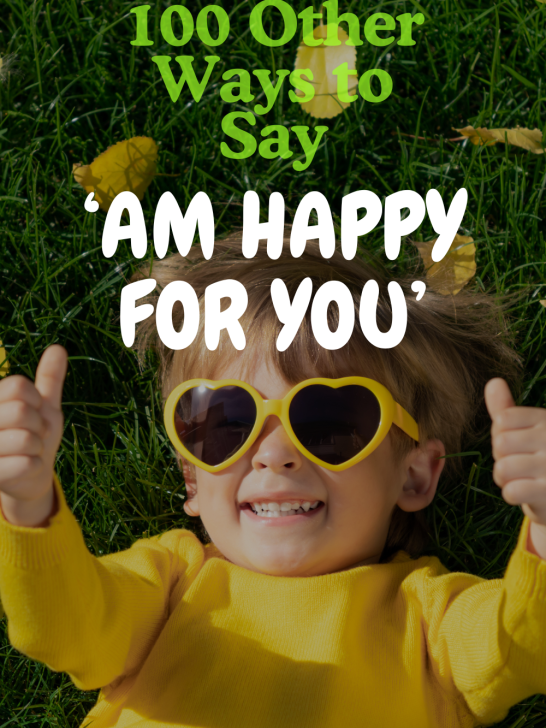 image of a happy toddler with overlay text 100 other ways to say im happy for you