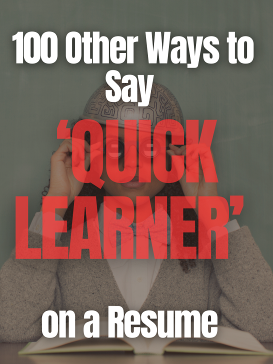 image of a girl on her desk with overlay text '100 Other ways to Say Quick Learner on a Resume'